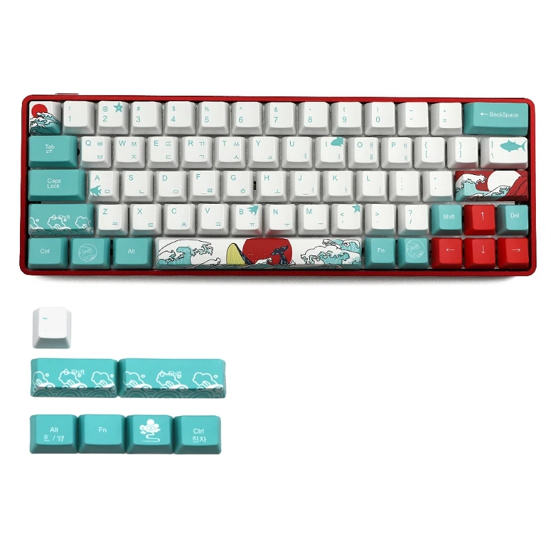 Russian 71 for Key PBT Keycap Sea Coral Ukiyo-e Double-shot Dye Sub Keycaps for GH60 GK61 GK64 Keys Mechanical Keyboard