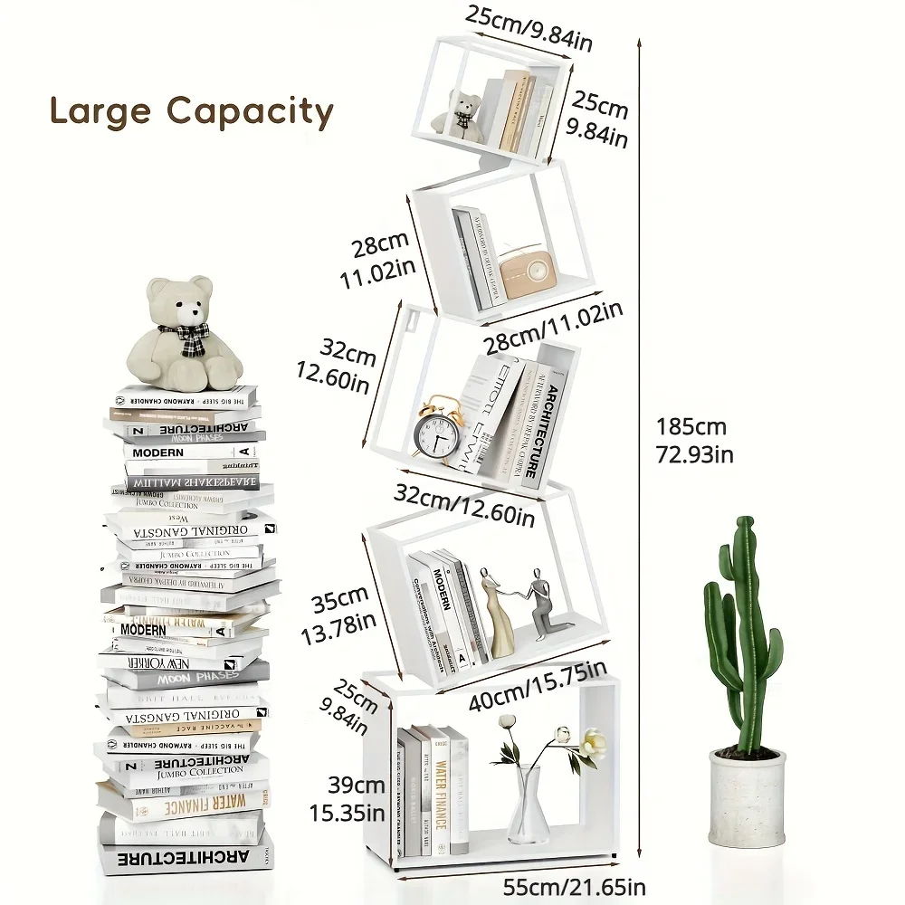 

Лидер продаж, 5-уровневая книжная полка, белая металлическая книжная полка, книжная полка высотой 73 дюймов, органайзер для хранения книг и принадлежностей для дома и офиса