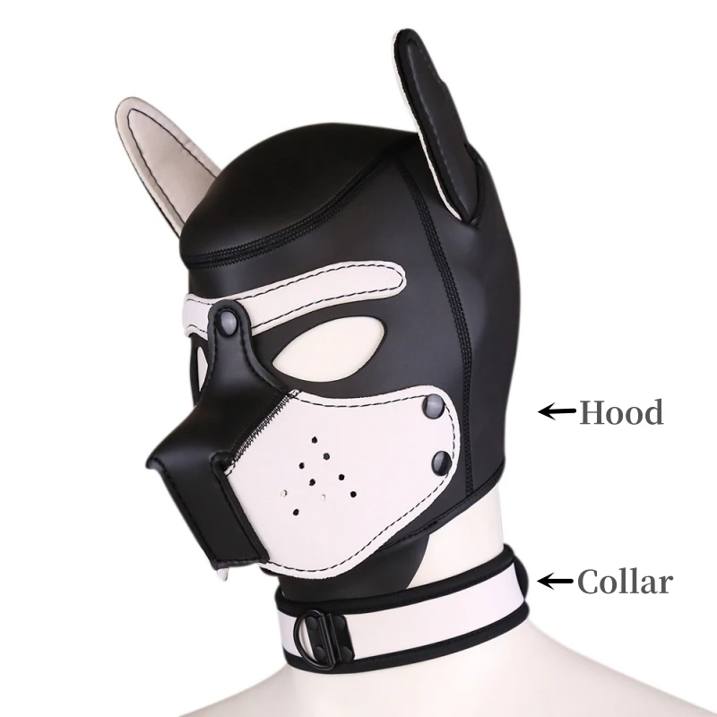 Erotic Puppy Cosplay Costumes with Rubber Full Face Separable Nose Human Shaped Dog Hood Masks for Fetish BDSM Bondage Sex Toys