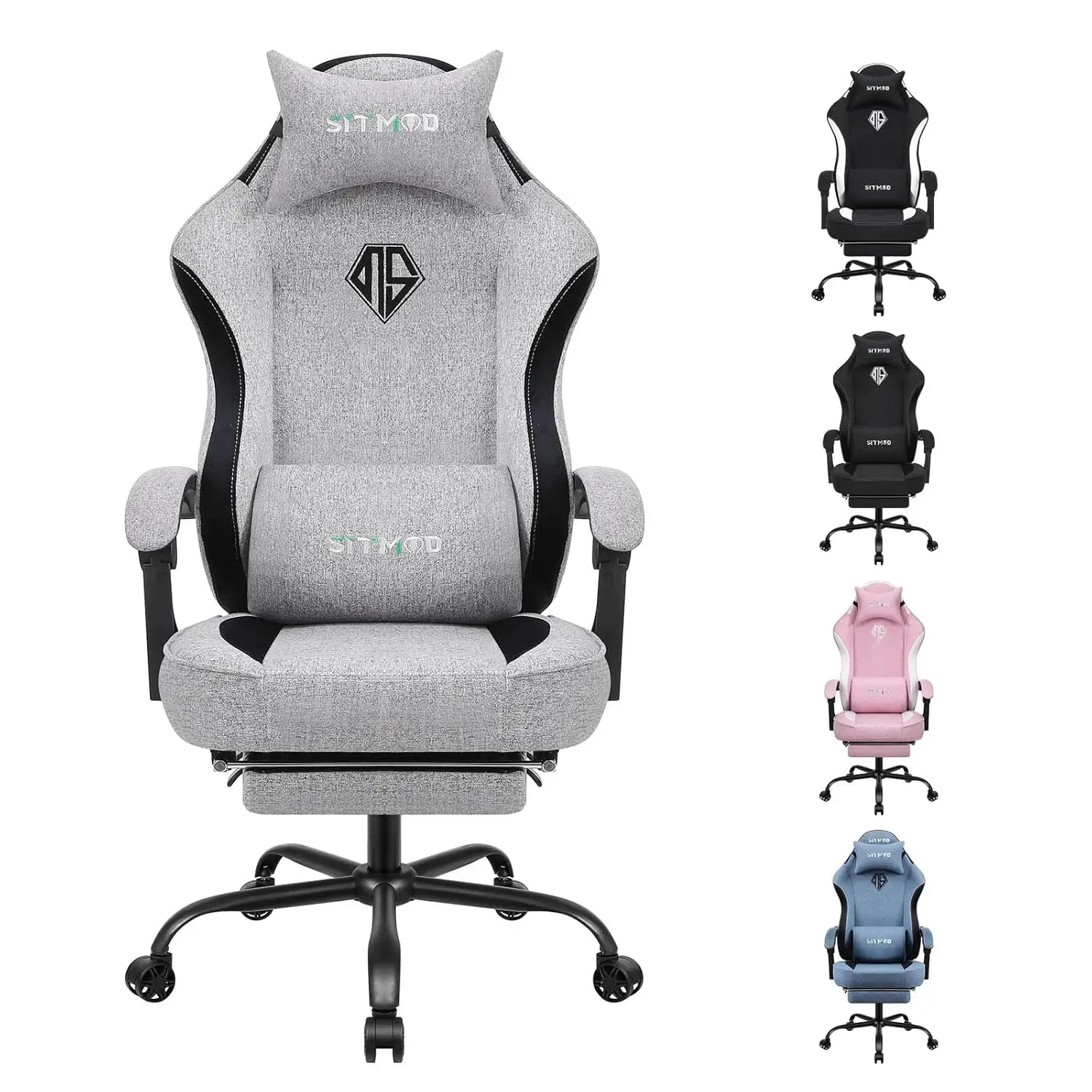 

Gaming Chair, Computer Office Chair with Foot Rest, Ergonomic Fabric Desk Chair with Adjustable Lumbar Support &, Customized
