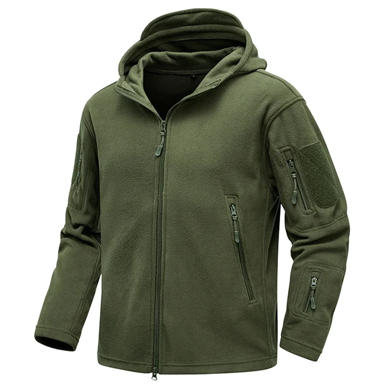 

Men Tactical Fleece Hoodie US SWAT Outdoor Multi-pocket Windproof Warm Full Zip Military Coat Winter Hiking Safari