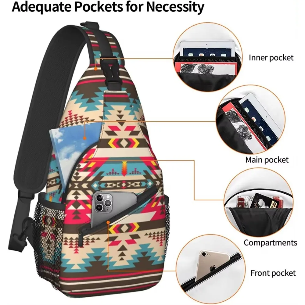 Native Southwest American Shoulder Bags Mini Rope Sling Bag Crossbody Waterproof Chest Daypack for Hiking Travel Runner Biking