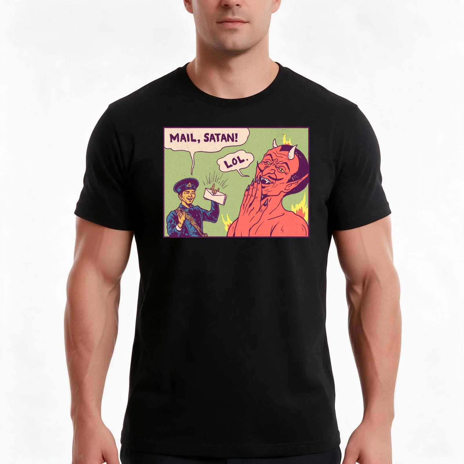Mail, Satan! T-Shirt, Summer Casual Cotton Tee, Oversized Streetwear Tops, Vintage Graphic Print, Loose Fit Short Sleeve
