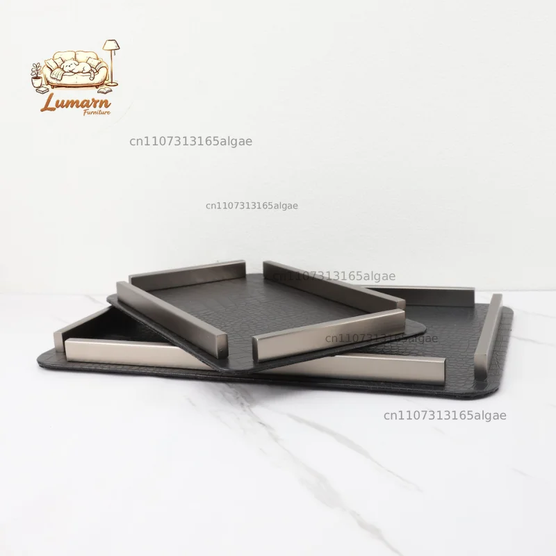 Leather Storage Disc Metal Decorative Tray Entrance Bedroom Decoration Home Living Room Organizer Desktop Storage Tray Ornaments