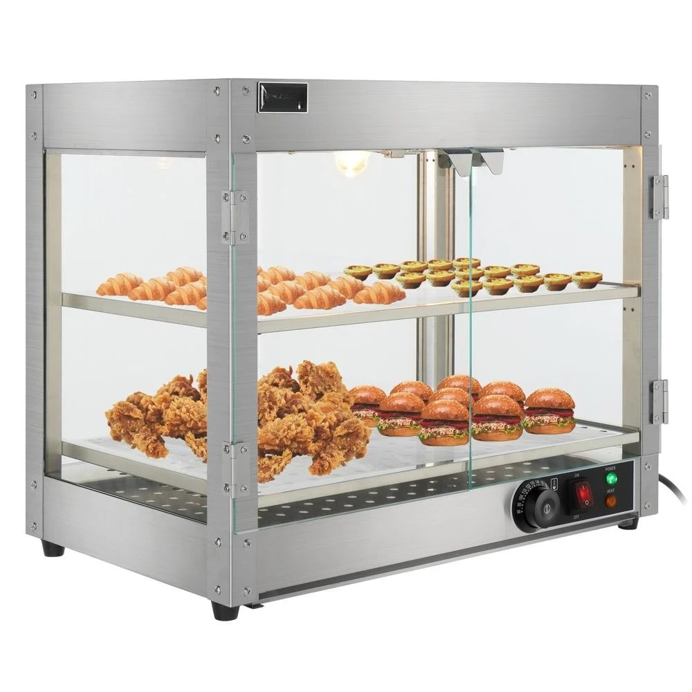 

2 Tiers Commercial Countertop Heating Food Warming Pizza Display Case Storage