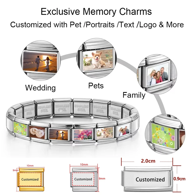 Customized Personalization Imagine Picture Italian Charm Link Fit 9mm Width Stainless Steel Bracelet DIY Making Beads Jewelry - view 4