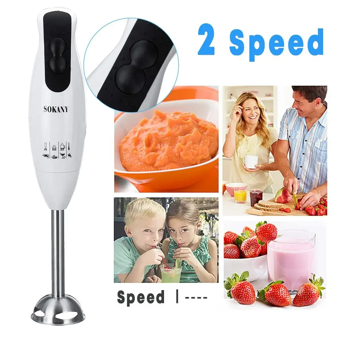 4 in 1 Hand Blender Electric Food Blender Mixer 2Speed Detachable Hand Food supplement Vegetable Meat Grinder Whisk Juicer Mixer