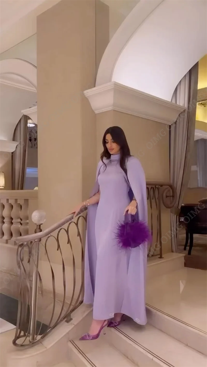 OIMG Purple Beach Formal Occasion Party Dresses Long  Jacket Floor Length Clubbing Night Party Gowns Satin Custom Vestidos