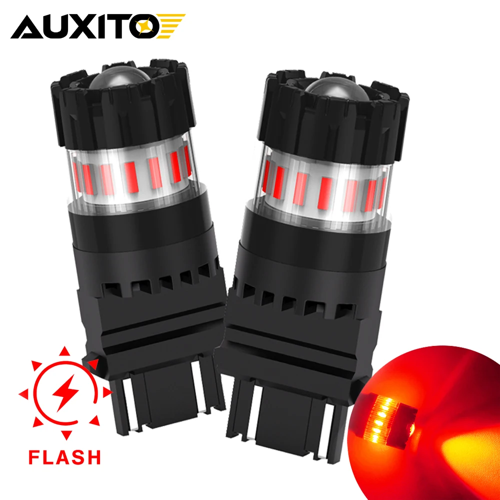 

AUXITO 2 шт. T25 светодиодный красный стробоскоп вспышка стоп-сигнал 3157 3166 P27/7W светодиодная лампа стоп-сигнала автомобиля задний сигнальный фонарь 12 В с проектором