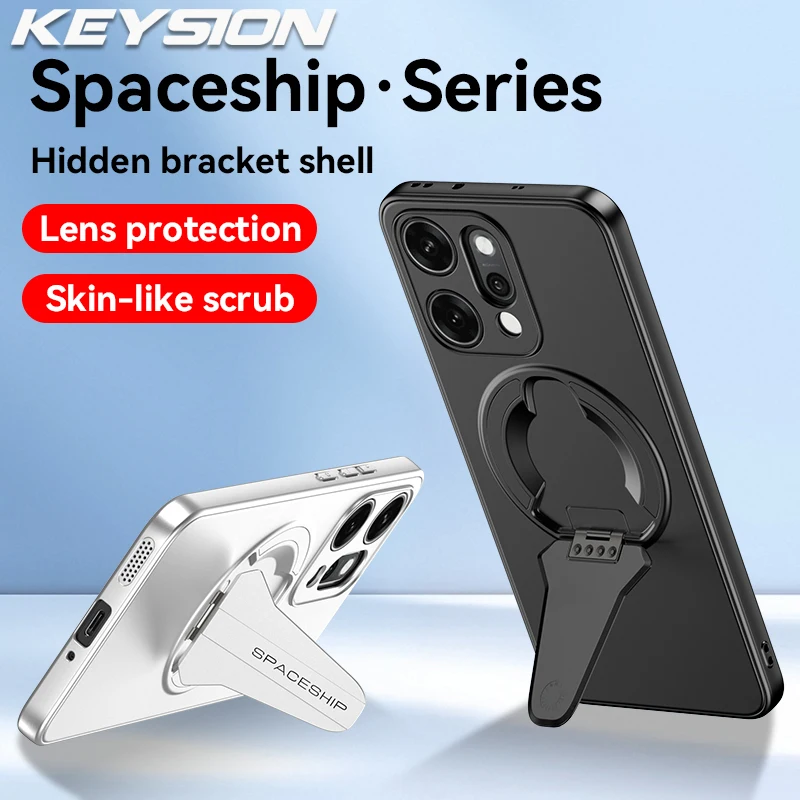 KEYSION Magnetic Phone Case for OPPO Reno14 Pro 5G Metal Paint Silicone+PC Upright Kickstand Shockproof Cover for Reno13 Pro 5G