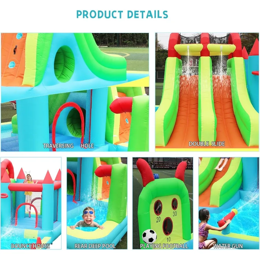 Parco gonfiabile per scivoli d'acqua 18x15FT Mega Water Park Bounce House con doppio scivolo d'acqua Piscina grande per schizzi Piscina profonda Doccia Acqua C