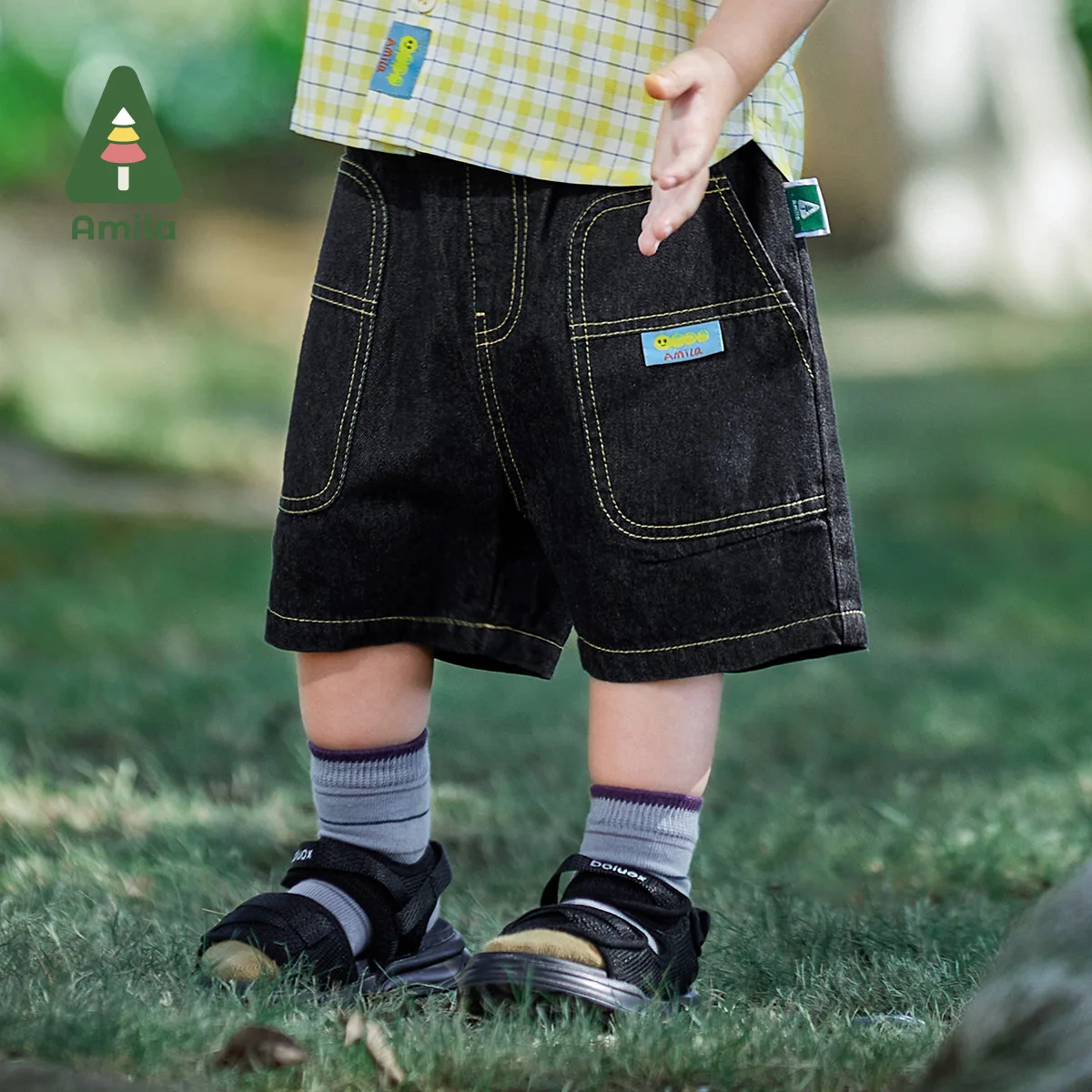 

Amila Baby Boy Pants 2023 Summer New Denim Shorts Not Easy to Fade Cute Cartoon Pattern Casual Fashion Simple Children's Bottoms