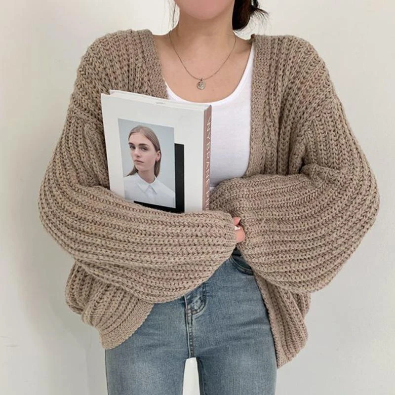 

Autumn Winter Women Cardigan Loose Sweater Fashion Casual Korean Style Long Sleeve Tops Knitted Coats Office Lady Clothing 23328