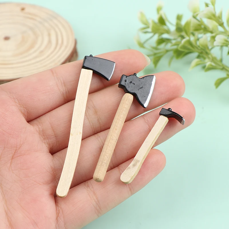 ✰✪3Pcs/set 1/12 Scale Dollhosue Mini Wood Metal Chopper Hatchet Dollhouse Miniature Farming Tools Garden Tools