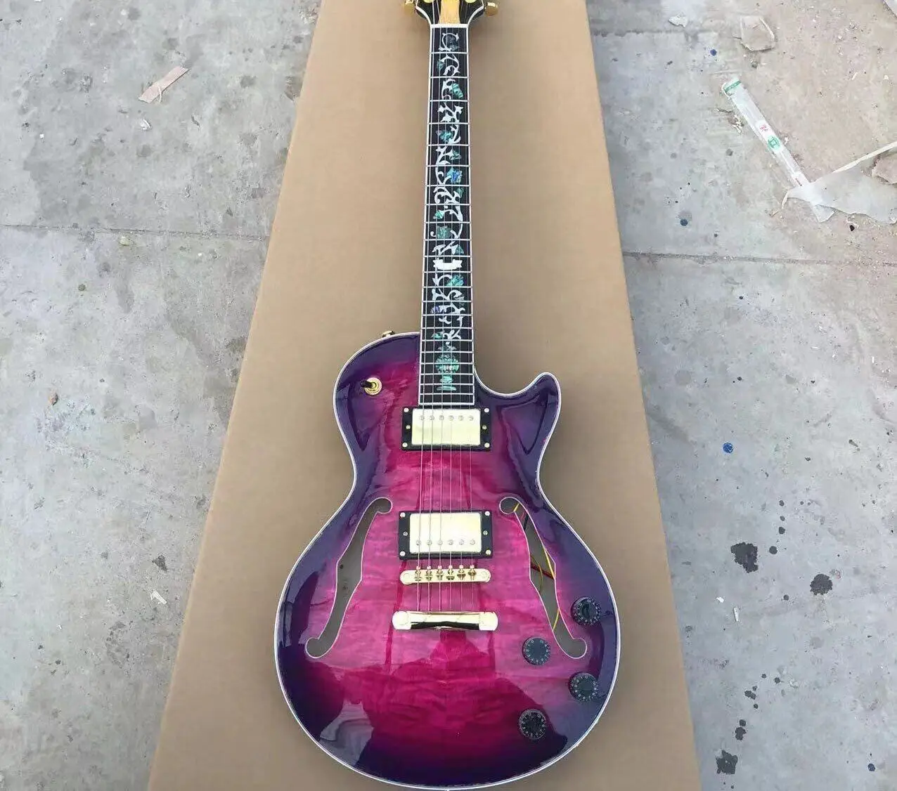 New Customization 6-string Semi Hollow  Guitar, Polished Luster Purple