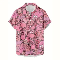 Fashion Cat Dog Hawaiian Shirt Men 3d Printed Animal Pig Graphic Short Sleeve Shirts New Design Summer Beach Lapel Button Blouse