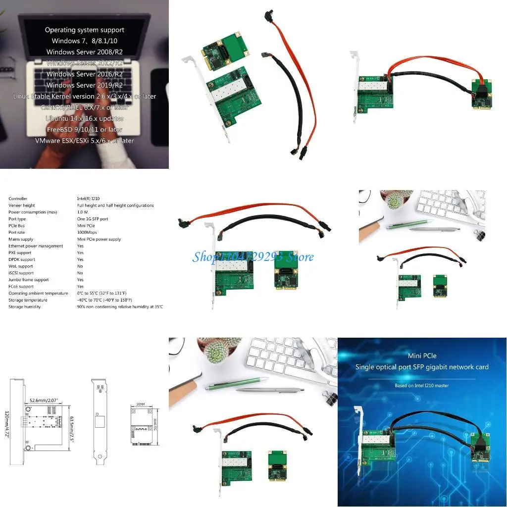Y2GD Mini PCIExpress Networking Adapter Mini PCIe Card Single Optical Port 10/100/1000Mbps for PC Gaming Office Accessories