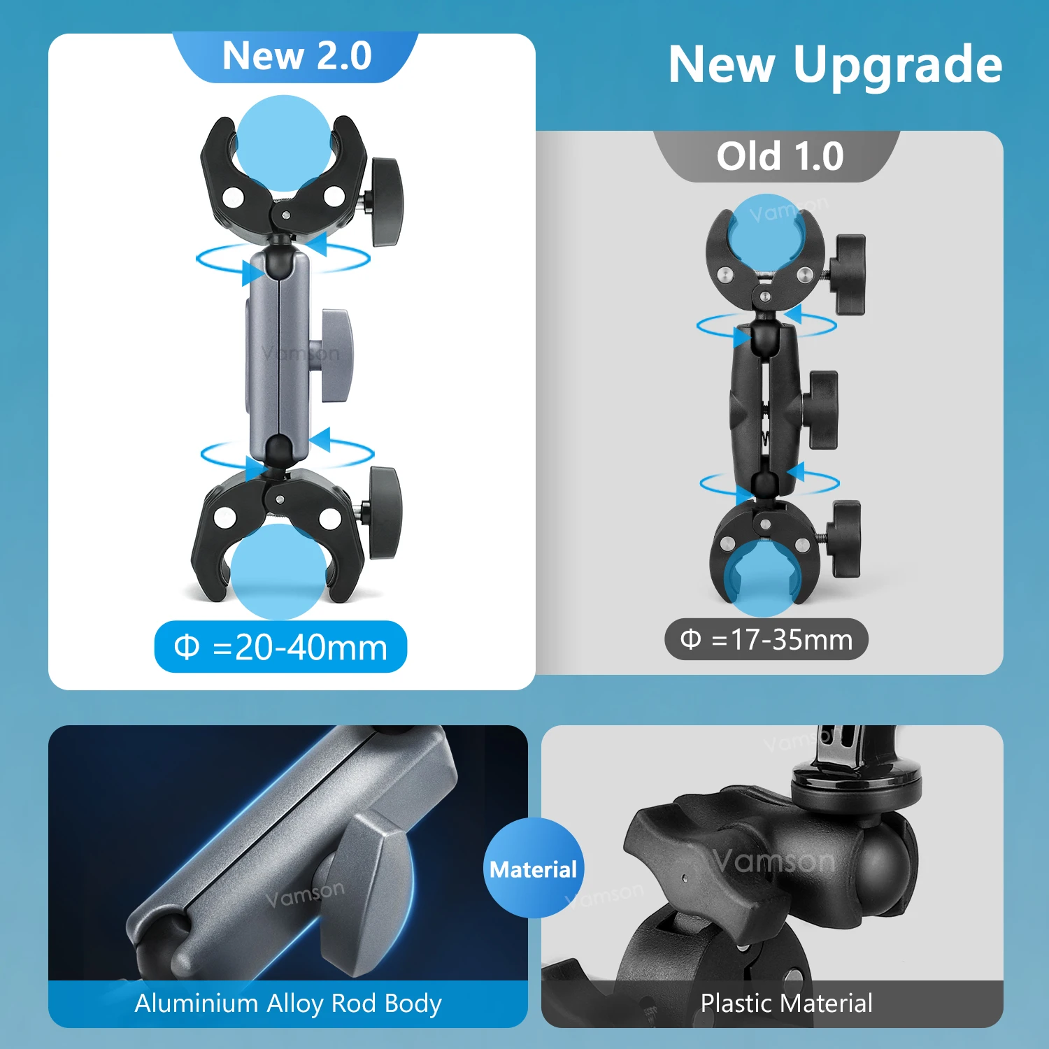 Vamson Tempat Kamera Sepeda Motor dengan Tripod Tongkat Selfie Aluminium untuk Aksesori Motor GoPro Insta360 One RS One X2
