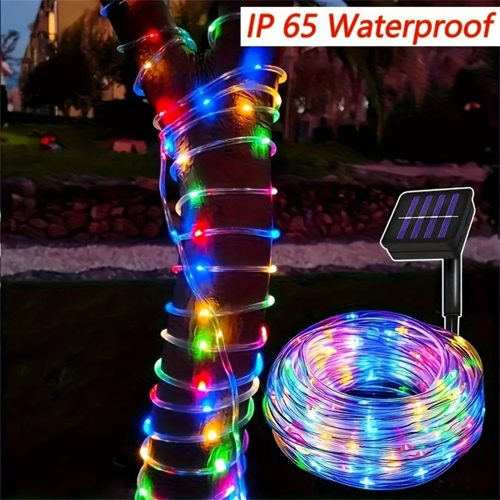 Solar Tube String Lights 8 Modes Outdoor LED Copper Fairy String Tube Lights For Christmas Halloween Holiday Decoration Lighting