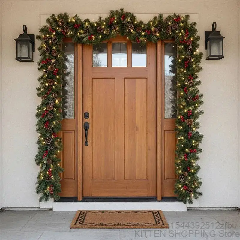 

2.7M Glow Wreath With Pinecones Red Berries Artificial Garland, Winter Holiday Christmas Decoration