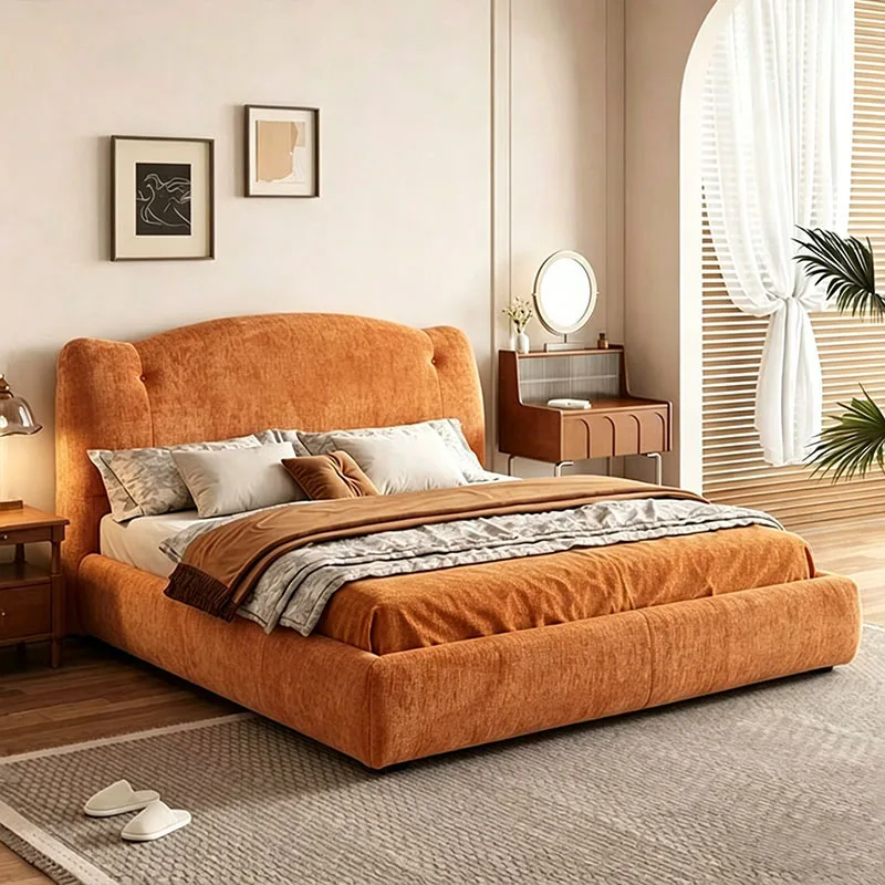 Retro style fabric bedding set furniture bedroom stylish simple style 1.8m large bed with storage space modern upholstered cloud