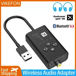 VIKEFON-transmisor 5,2 Bluetooth APTX HD LL, Adaptador de Audio inalámbrico USB adaptable de baja latencia, óptico coaxial AUX para PS4, PC y TV