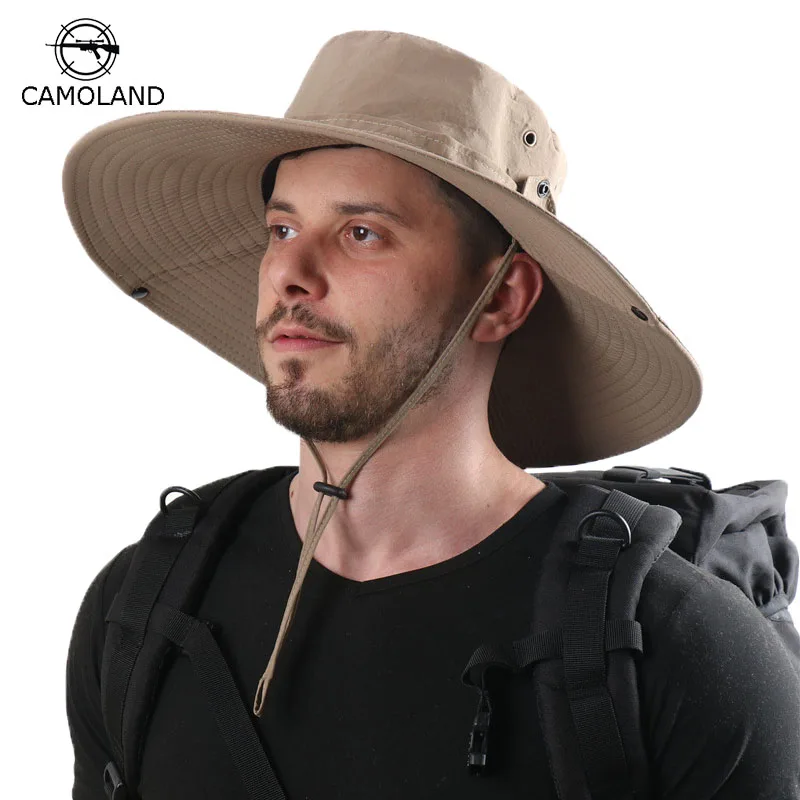 

CAMOLAND Outdoor Large Brim Bucket Hat for Men Women Summer Waterproof Sunscreen Fisherman Hat Mountaineering Hiking Sun Hat