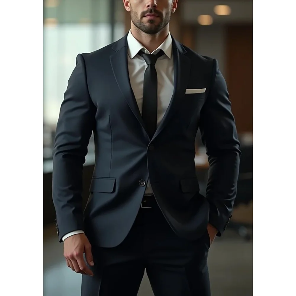 

Handsome Black Slim Single Breasted Men Suit Two Pieces(Jacket+Pants) Outfits Casual Party Prom Wedding Set