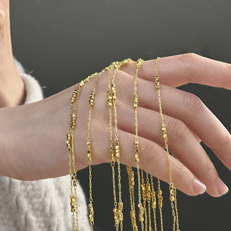 جديد S925 الفضة النقية اليدوية بسيطة مربع الخرز المختنق O-سلسلة الكورية قلادة شيك الذهبي مطلي موضة سحر غرامة مجوهرات