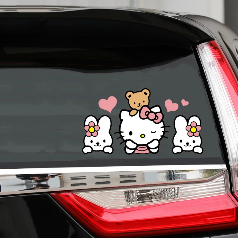 Pegatinas de pared de cristal de Hello Kitty, pegatinas de Anime de dibujos animados para ventana, cola de coche, decoración de motocicleta, regalo