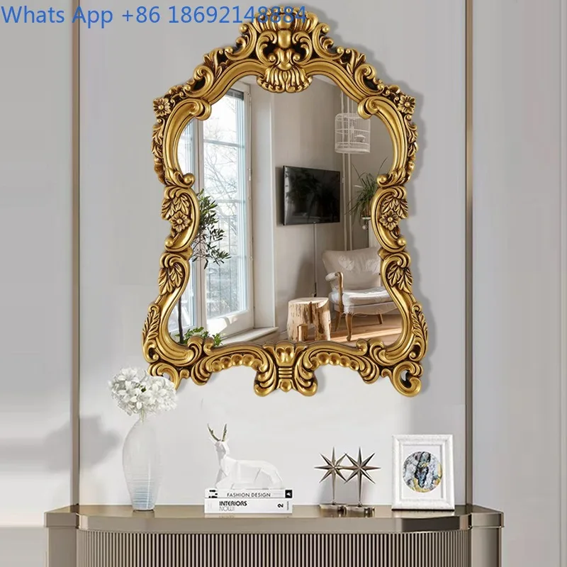 

European Style Noble Bathroom Mirror French Retro Entryway Wall-Mounted Bathroom Half-Length Mirror Wall Hanging