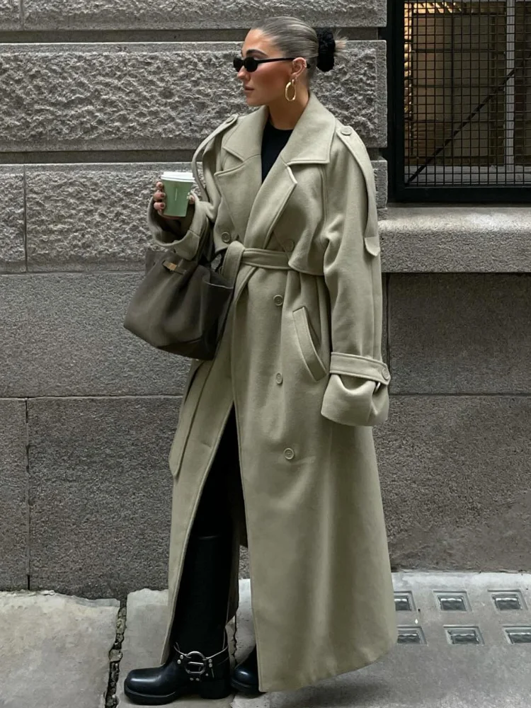 Abrigos de gran tamaño con doble botonadura para mujer, chaquetas elegantes recortadas con cordones y bolsillos, ropa de calle para ir al trabajo 2024