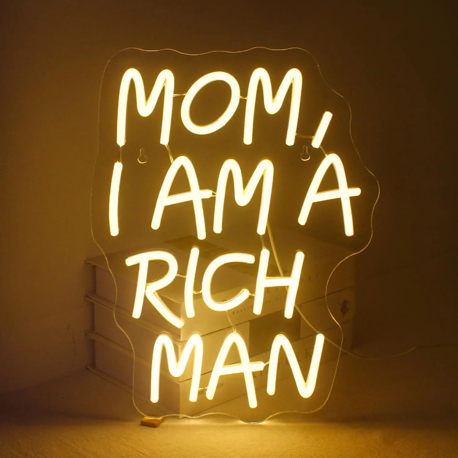 

Mom I Am A Rich Man Неоновая вывеска Светодиодная неоновая подсветка с регулируемой яркостью USB для спальни, бара, игровой комнаты, мужской пещерный вечерние настенный декор, подарок для семьи
