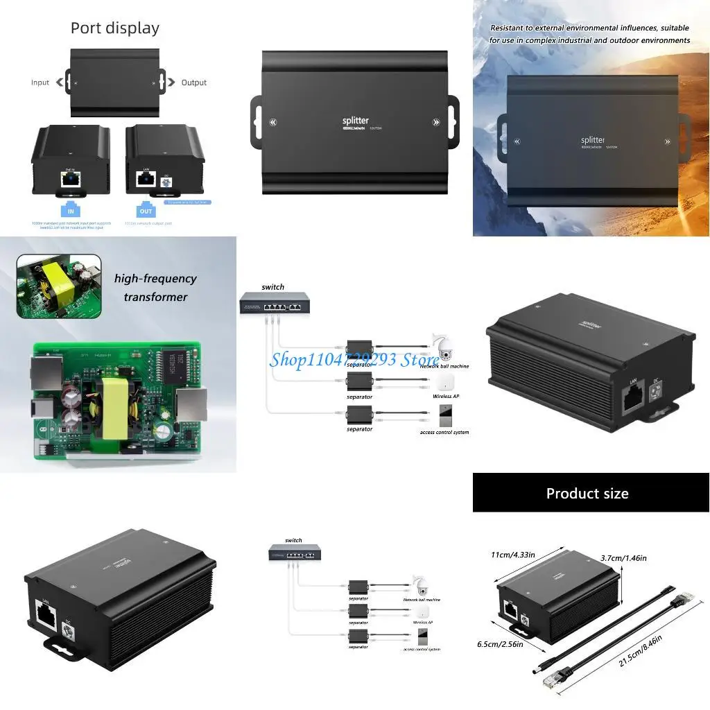 

Y2GD Gigabit POE Splitter 48V to 12V 6A Voltages Converter Metal Housing Networking Adapters