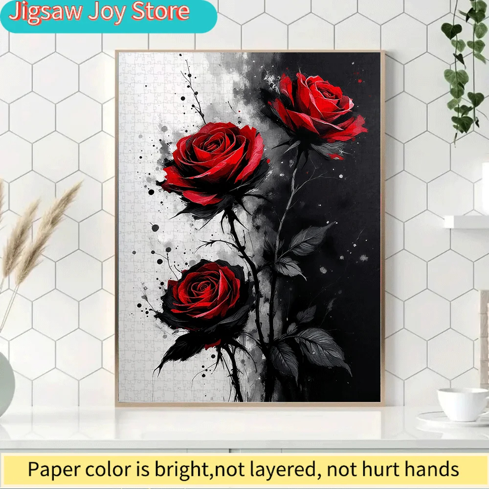 

Пазл Challenger на 1000 элементов для всей семьи - большой дизайн с красными розами и черными цветочными узорами, 1000 деталей в комплекте - Ch