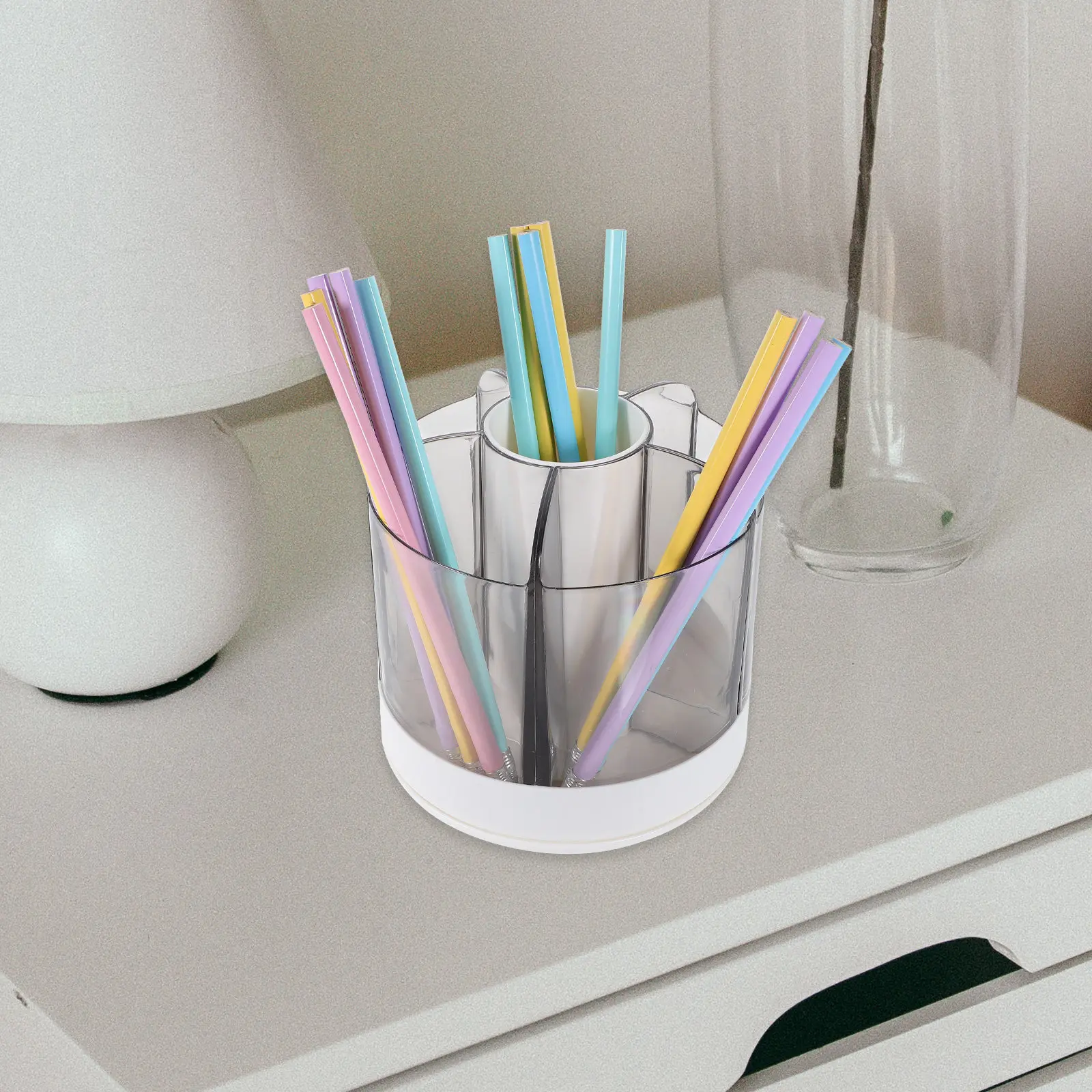 Large Capacity Desk Pen Holder Plastic Rotating Organizer for Pens Pencils Makeup Brushes Stable Flat Bottom Smooth Finish