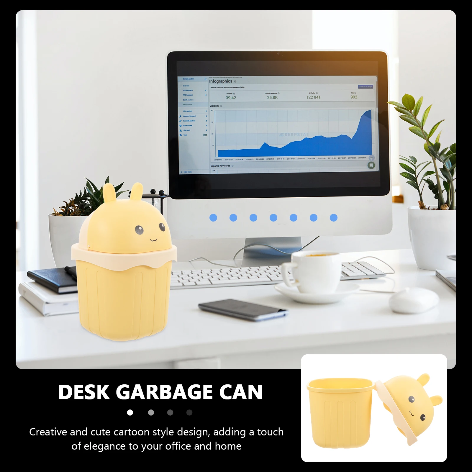 

Mini Trash Can Yellow Rabbit Cartoon Desktop Garbage Bin with Lid for Home Office Space Saving Plastic Waste Bucket Small Size