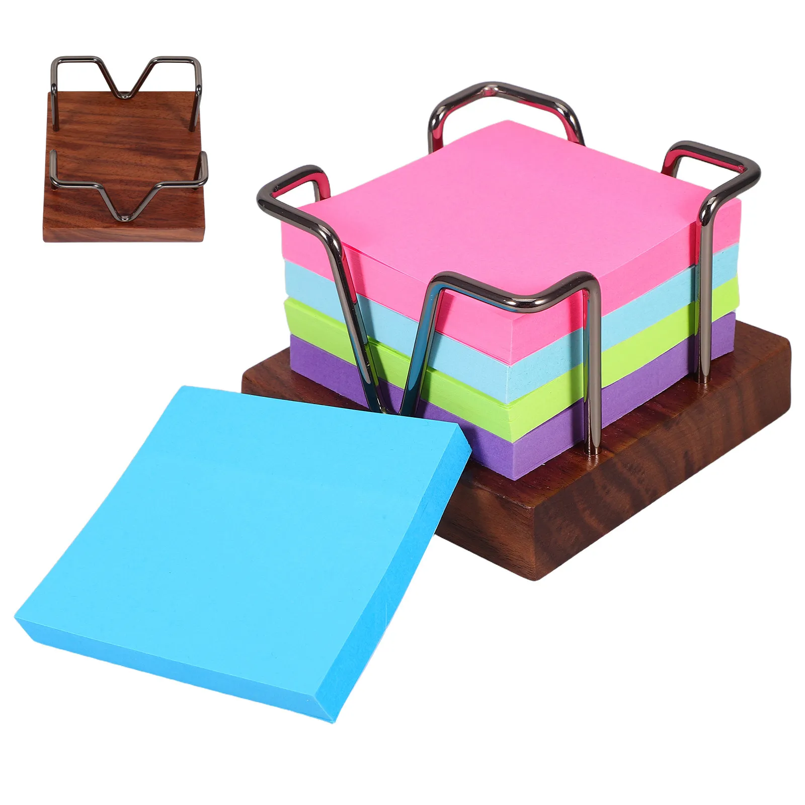 Wooden Note Holder Compact Desk Organizer Office Memo Pads Self Stick Notes Multifunction Table Organizer Office Organization