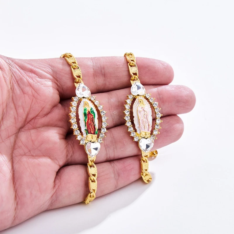 1pc Heart Zircon Gold Plated Virgin Mary MaMa St. Jude St Judas Women's Fashion Religious Bracelet Birthday Gift for Men Women