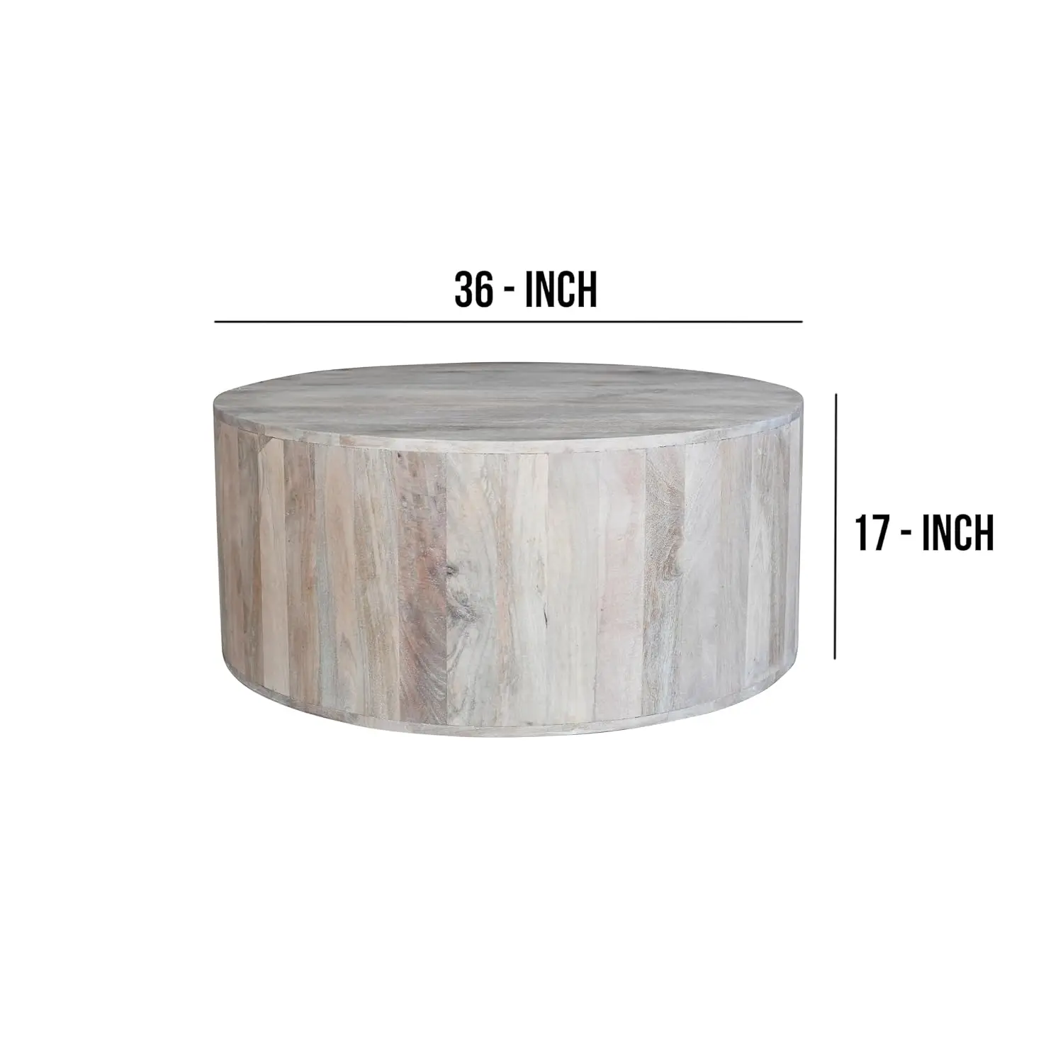 36 Inch Coffee Table Washed White Living Room Wood Accent, Customized