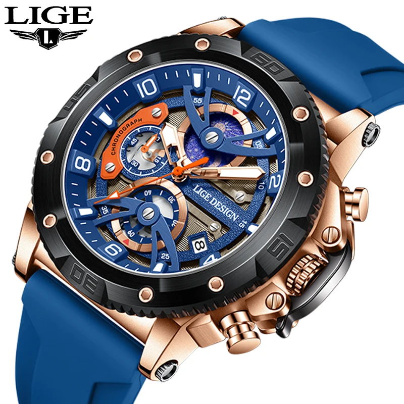 

LIGE 2025 модные мужские часы, роскошные кварцевые силиконовые часы с календарем, светящиеся часы, мужские деловые мужские наручные часы Reloj Hombre