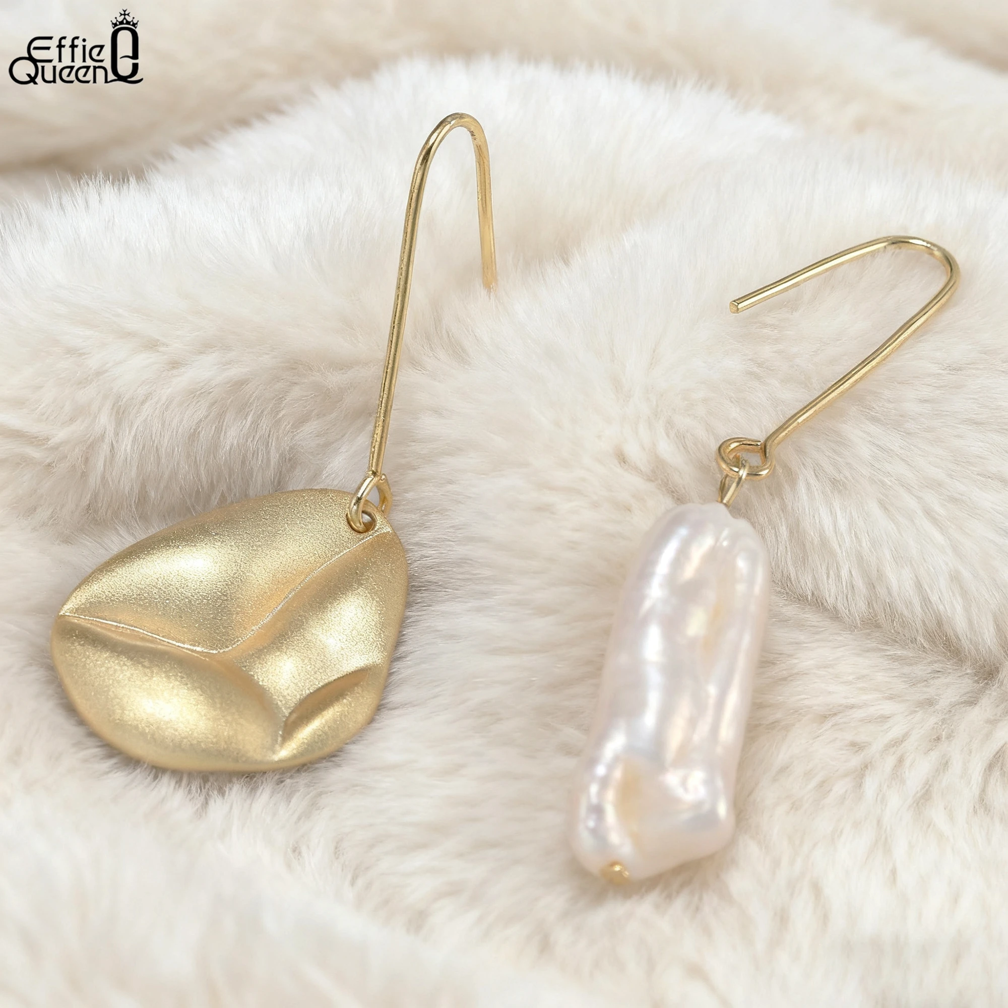 

Effie Queen 925 Pure Silver 14k Gold Baroque Freshwater Pearl Dangle Earrings Natural Jewelry for Women Banquet Party Gift GPE81