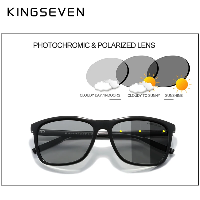 KINGSEVEN Brand Aluminum Frame Sunglasses Men Polarized Mirror  Photochromic  Sun glasses Women\'s Glasses Accessories Outdoors