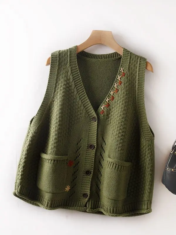 Stacked Vest Knitted Vest Women\'s New Spring and Autumn Retro Sweater Paired with Autumn and Winter Artistic Loose Shoulder