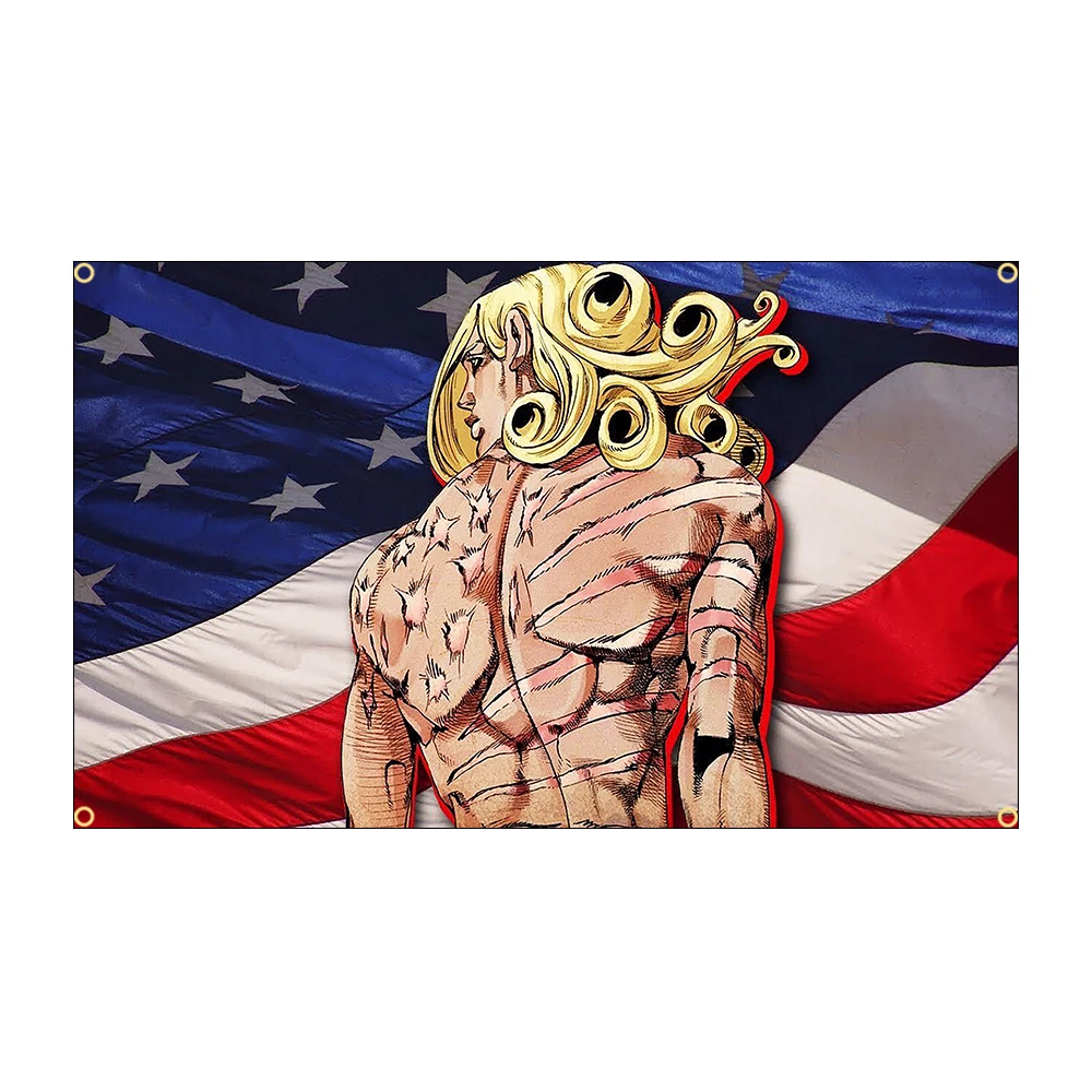 Image of 60X90CM 90X150CM J-JoJo STEEL-BALL-RUN Flaggen-Wandteppich aus Polyester, bedruckt, für Zimmer, Garage, Dekoration, Enthusiasten-Poster für Anime-Liebhaber