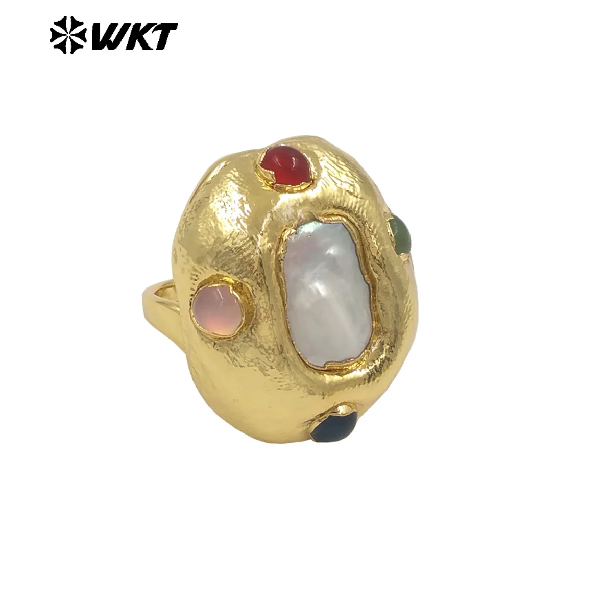 

WT-MPR146 Wholesale Vintage Style Colored Zircon And Pearl Paved With 18k Gold Plated Accessory For Unisex Opeaning Ring