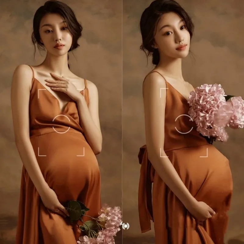 

Maternity Photography Dresses V-neck Loose Suspender Dress Pregnancy Photo Shoot Clothes Pregnant Women Photography Props