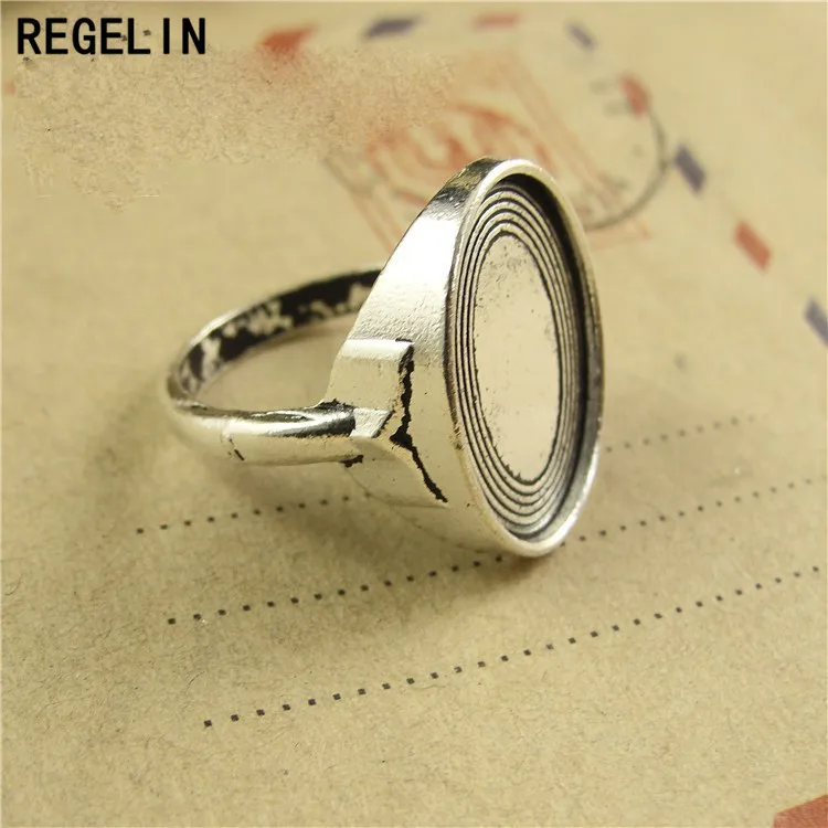 REGELIN Vintage Style Antique Silver/antique bronze Ring Cabochon Base 20pcs/lot size inner 18x13mm Fit Jewelry Making Findings