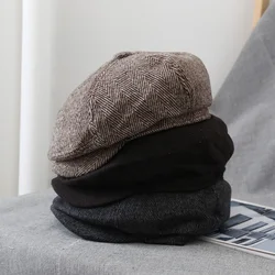 Sombreros para hombres Otoño e Invierno Moda simple Octagonal Retro Invierno A prueba de cálido Sombrero de pintor Tendencia británica Boina de lana