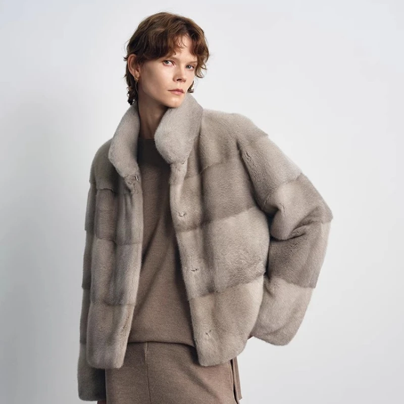 YOLANFAIRY Purple label velvet winter real mink fur coat women thicken Short-Length stand collar commuting mink fur coat 2025